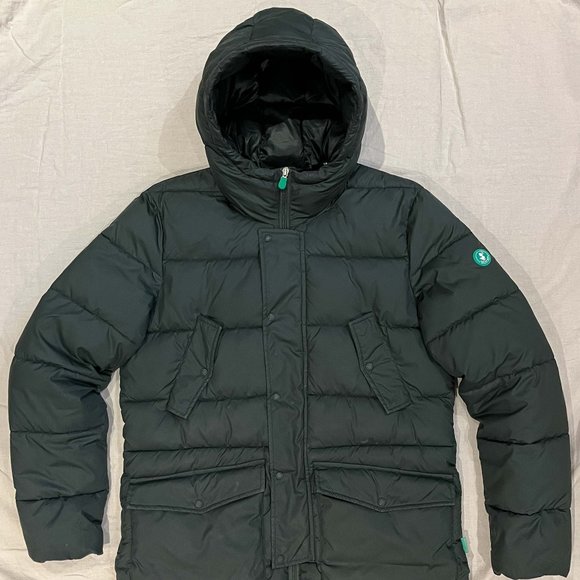SAVE THE DUCK ! MEN'S HEMER HOODED PUFFER JACKET IN GREEN BLACK SIZE LARGE L - Picture 1 of 8